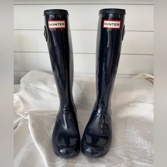 Hunter Original Tall Gloss Navy Blue Waterproof Boots - Picture 5 of 16